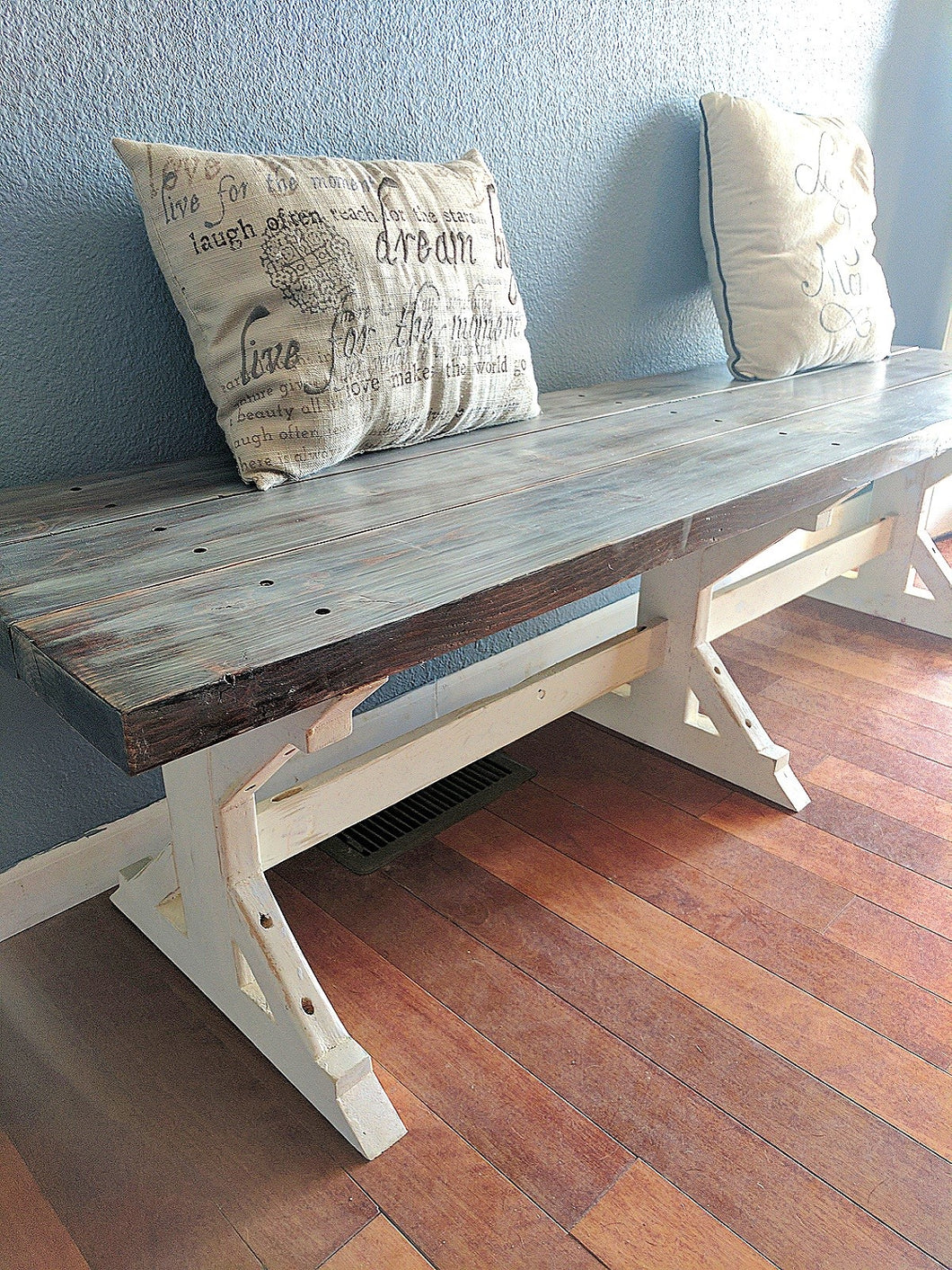 Farmhouse Bench- Gray w/ White Base